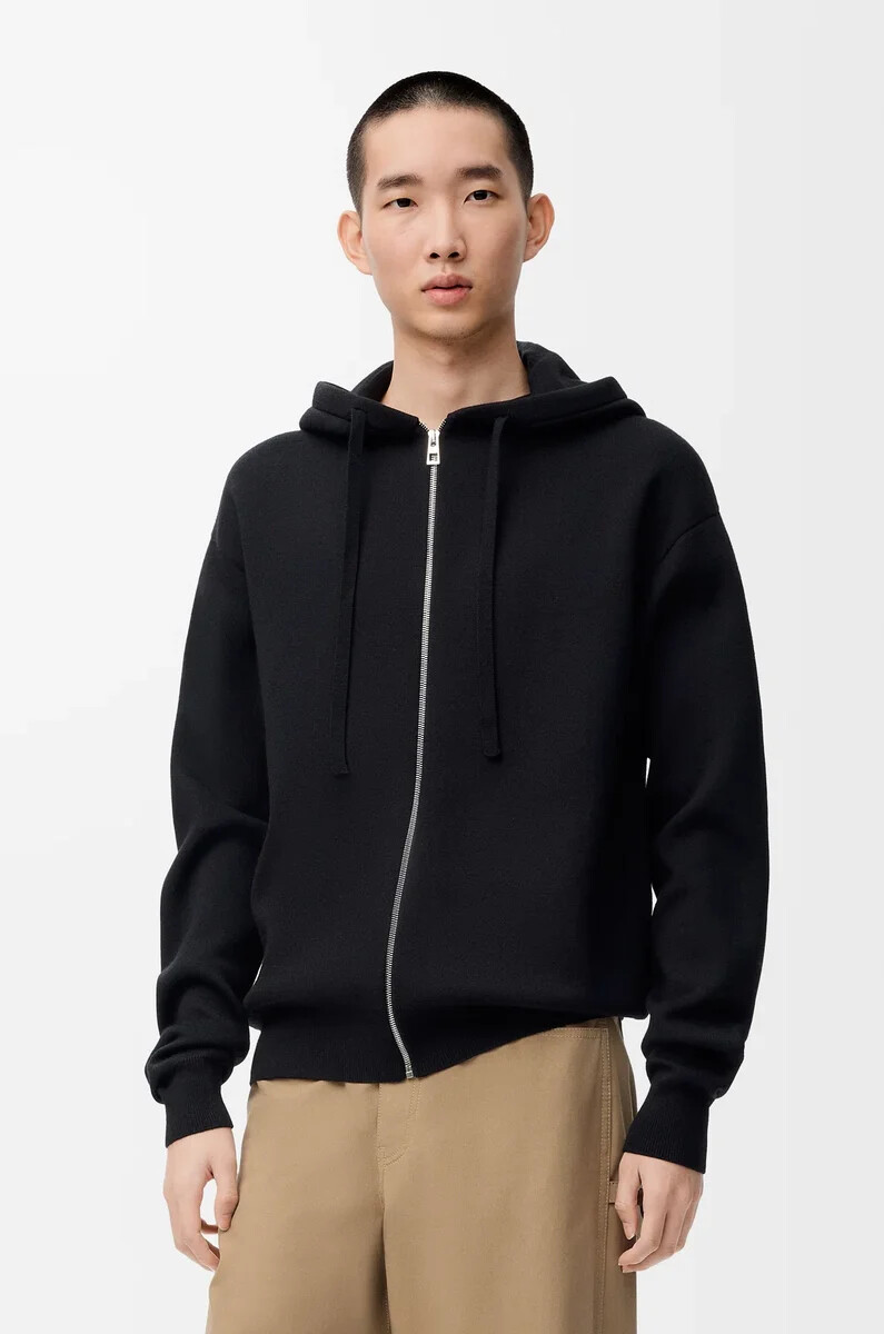 felpa con cappuccio e zip anagram in lana nera