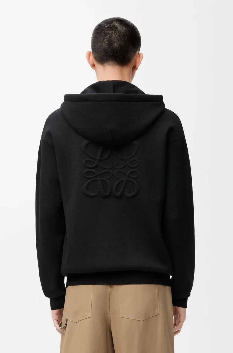 felpa con cappuccio e zip anagram in lana nera