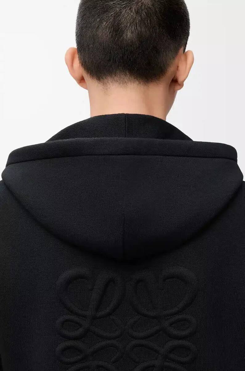 felpa con cappuccio e zip anagram in lana nera