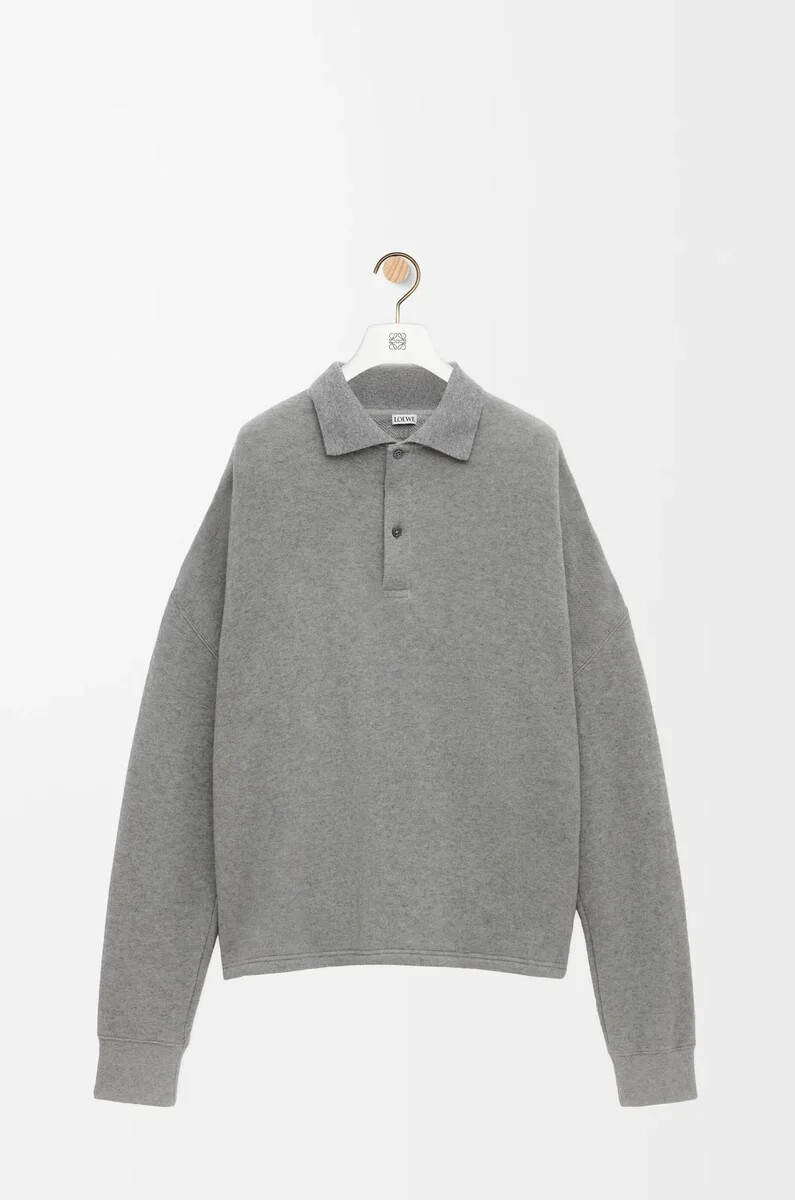 felpa polo in cotone e cashmere grigio piombo