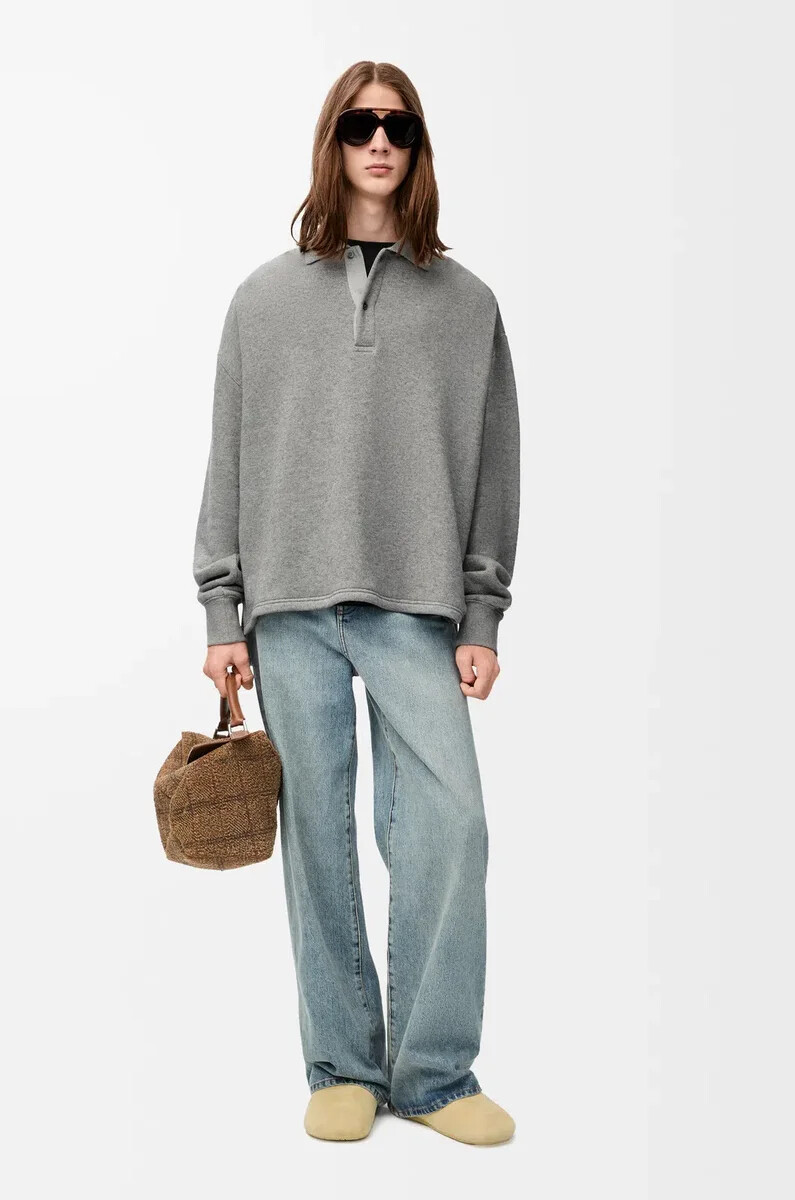 felpa polo in cotone e cashmere grigio piombo