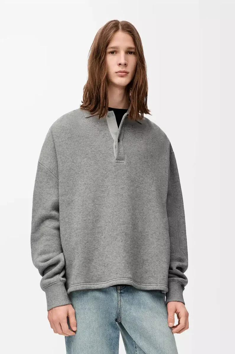 felpa polo in cotone e cashmere grigio piombo