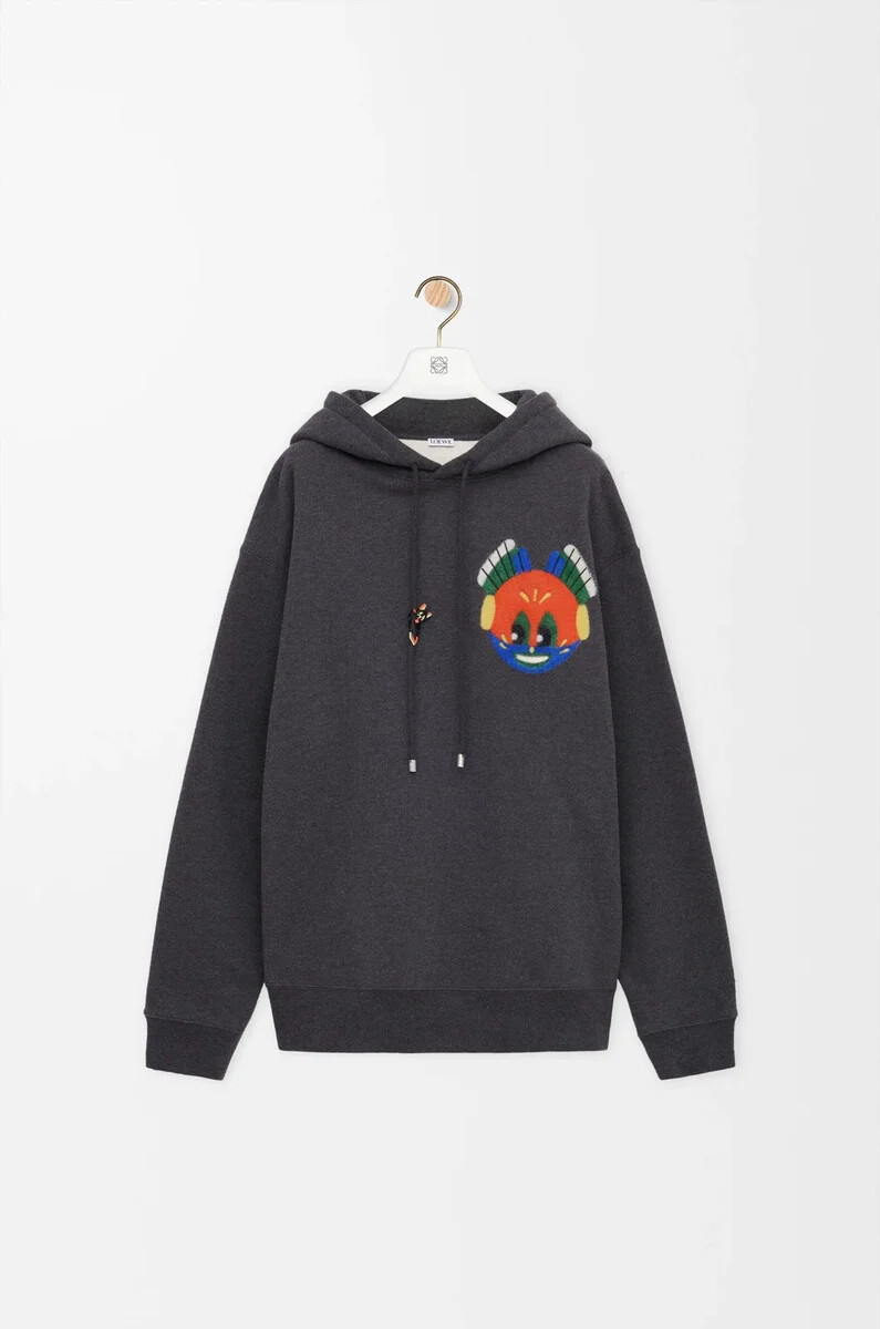 felpa con cappuccio in cotone grigio scuro melange