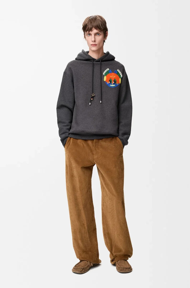felpa con cappuccio in cotone grigio scuro melange