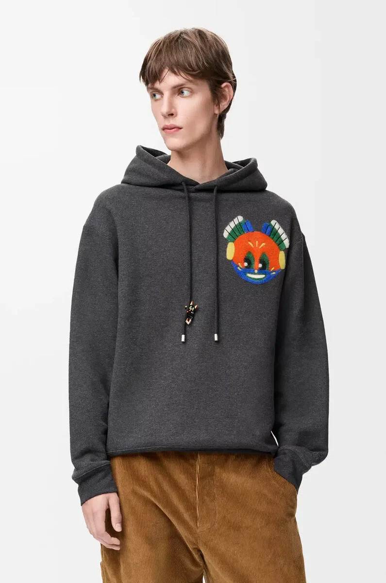 felpa con cappuccio in cotone grigio scuro melange