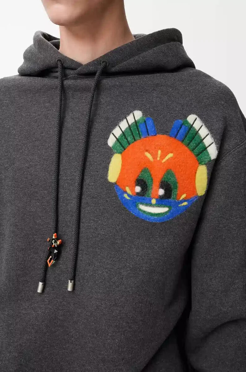 felpa con cappuccio in cotone grigio scuro melange