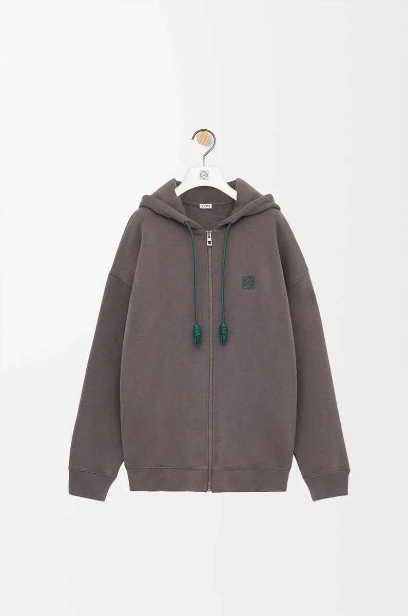 felpa con cappuccio e zip in cotone grigio scuro