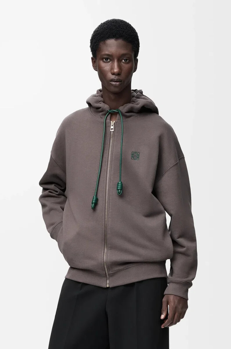 felpa con cappuccio e zip in cotone grigio scuro