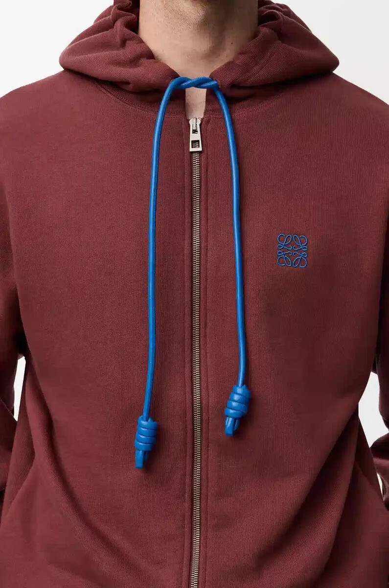 felpa con cappuccio e zip in cotone bordeaux
