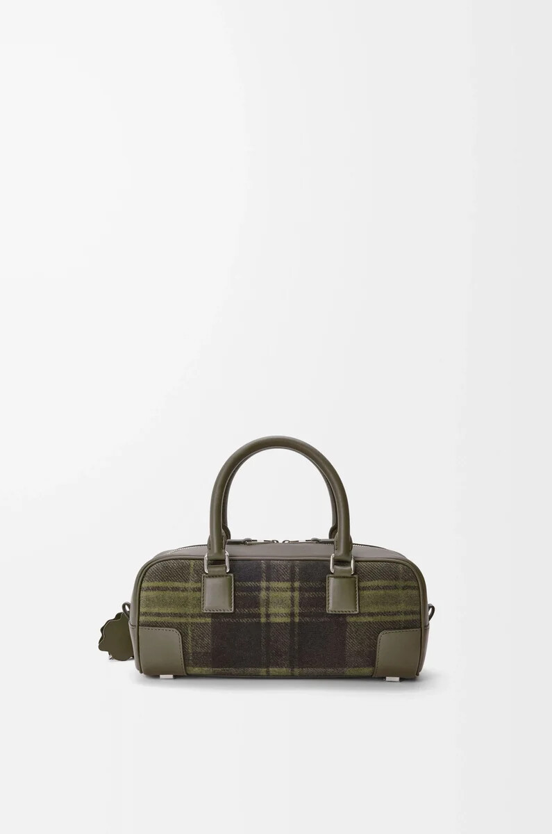 borsa corta amazona 23 in pelle scamosciata tartan e vitello nappa color cachiverde