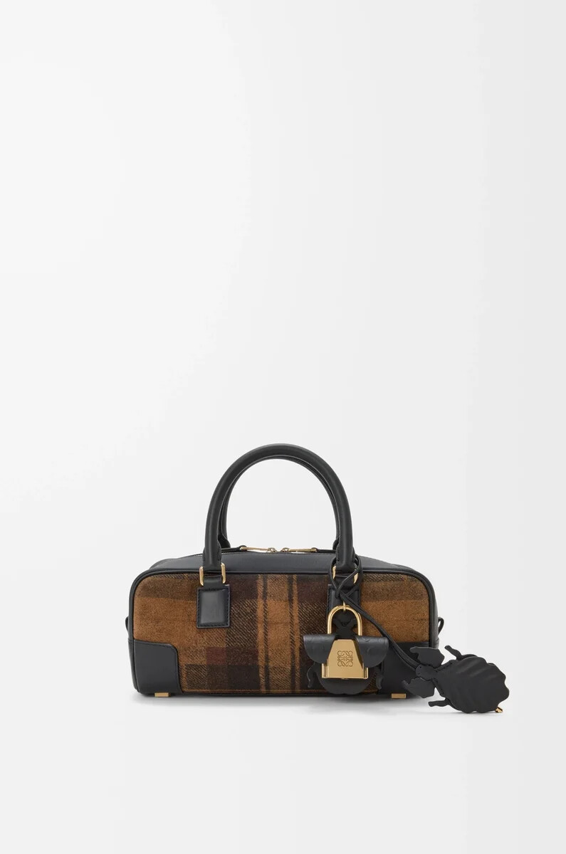 borsa corta amazona 23 in pelle scamosciata tartan e vitello nappa color cuoionero