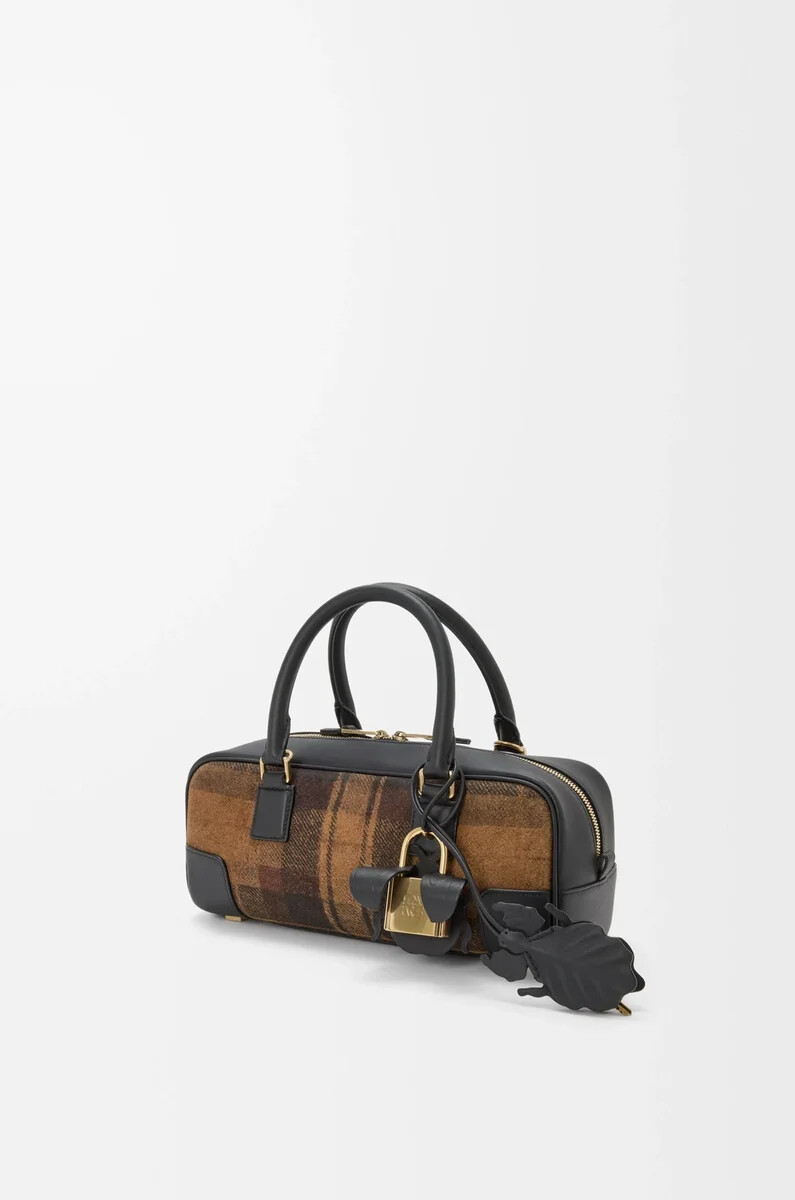 borsa corta amazona 23 in pelle scamosciata tartan e vitello nappa color cuoionero
