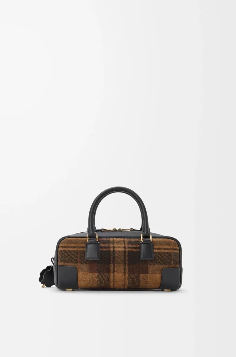 borsa corta amazona 23 in pelle scamosciata tartan e vitello nappa color cuoionero
