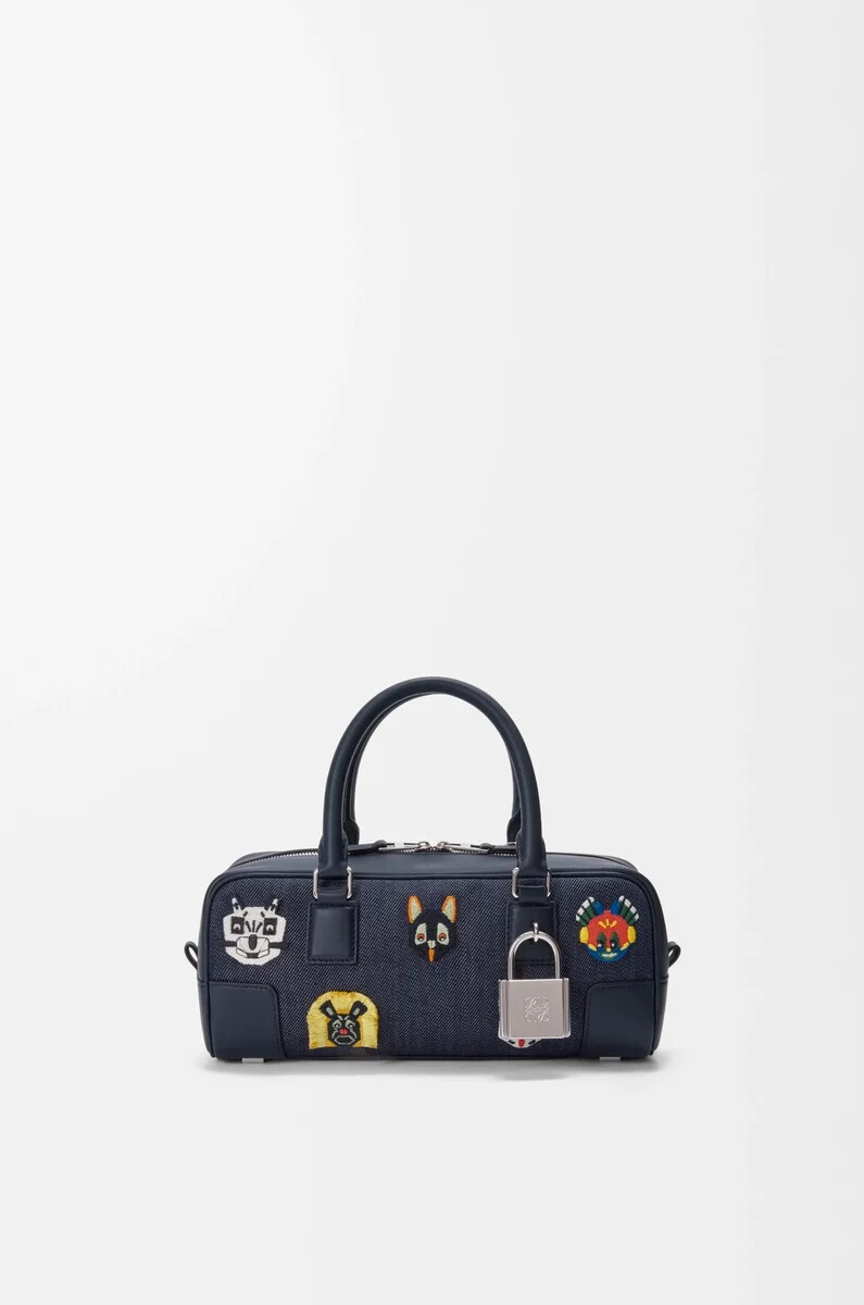 borsa corta cats amazona 23 in denim ricamato blu