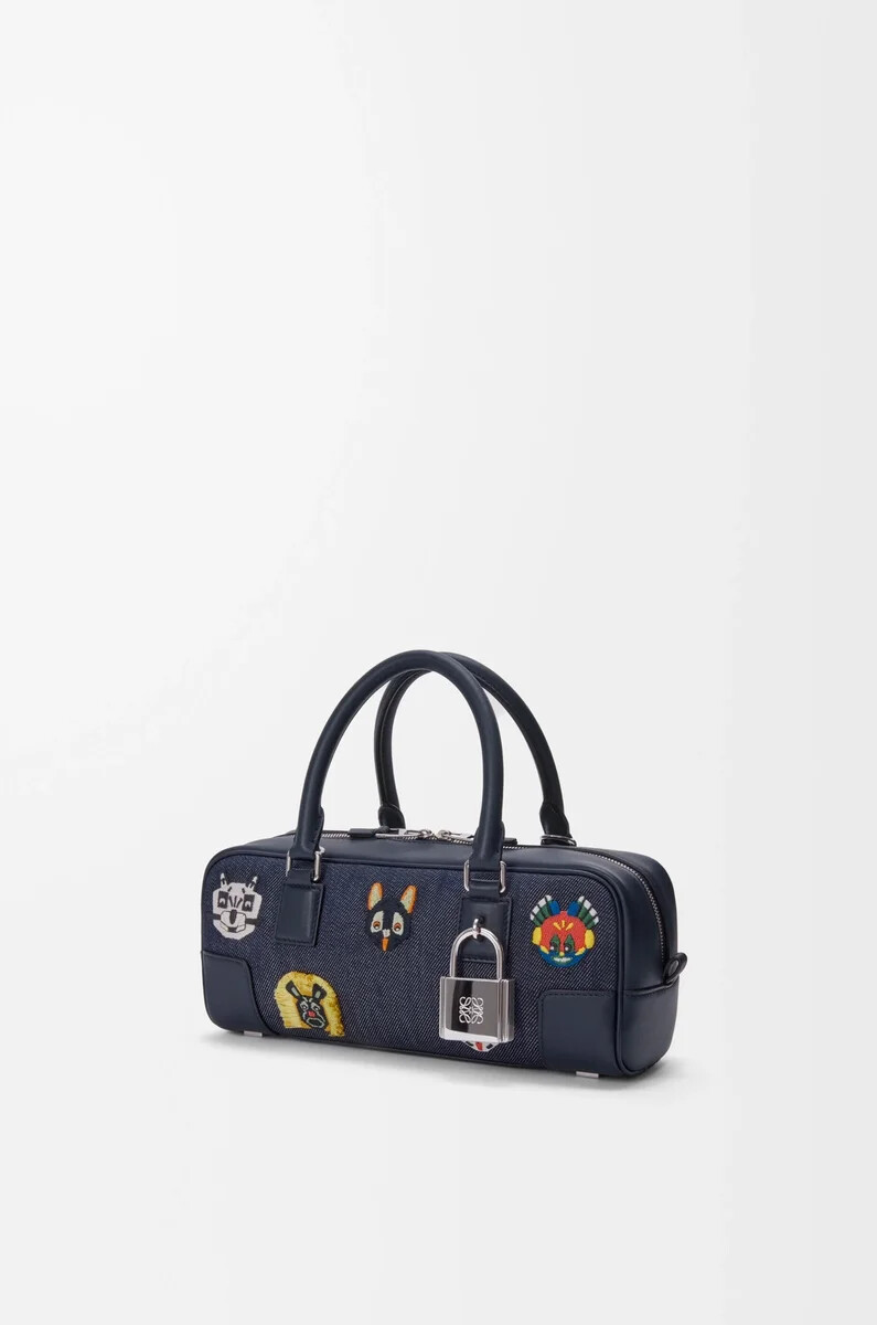 borsa corta cats amazona 23 in denim ricamato blu