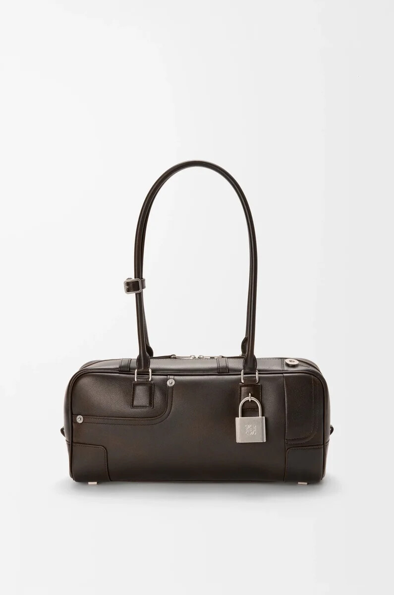borsa corta panta amazona 31 in pelle di vitello lucida vintage brown