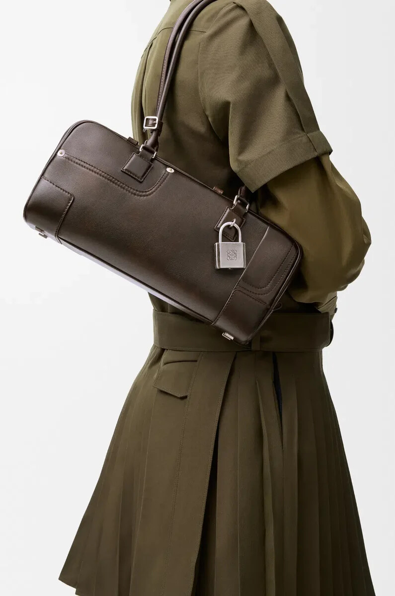 borsa corta panta amazona 31 in pelle di vitello lucida vintage brown
