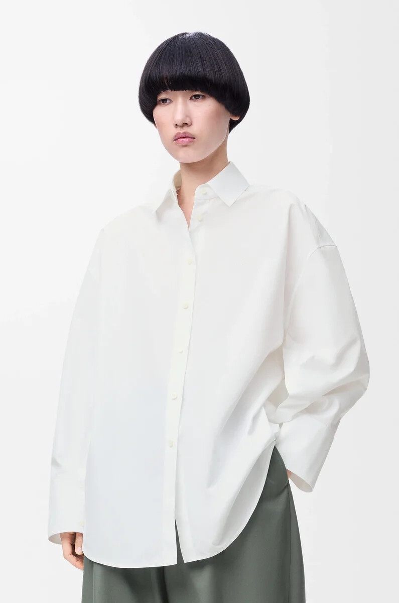 camicia a mantella in cotone bianco