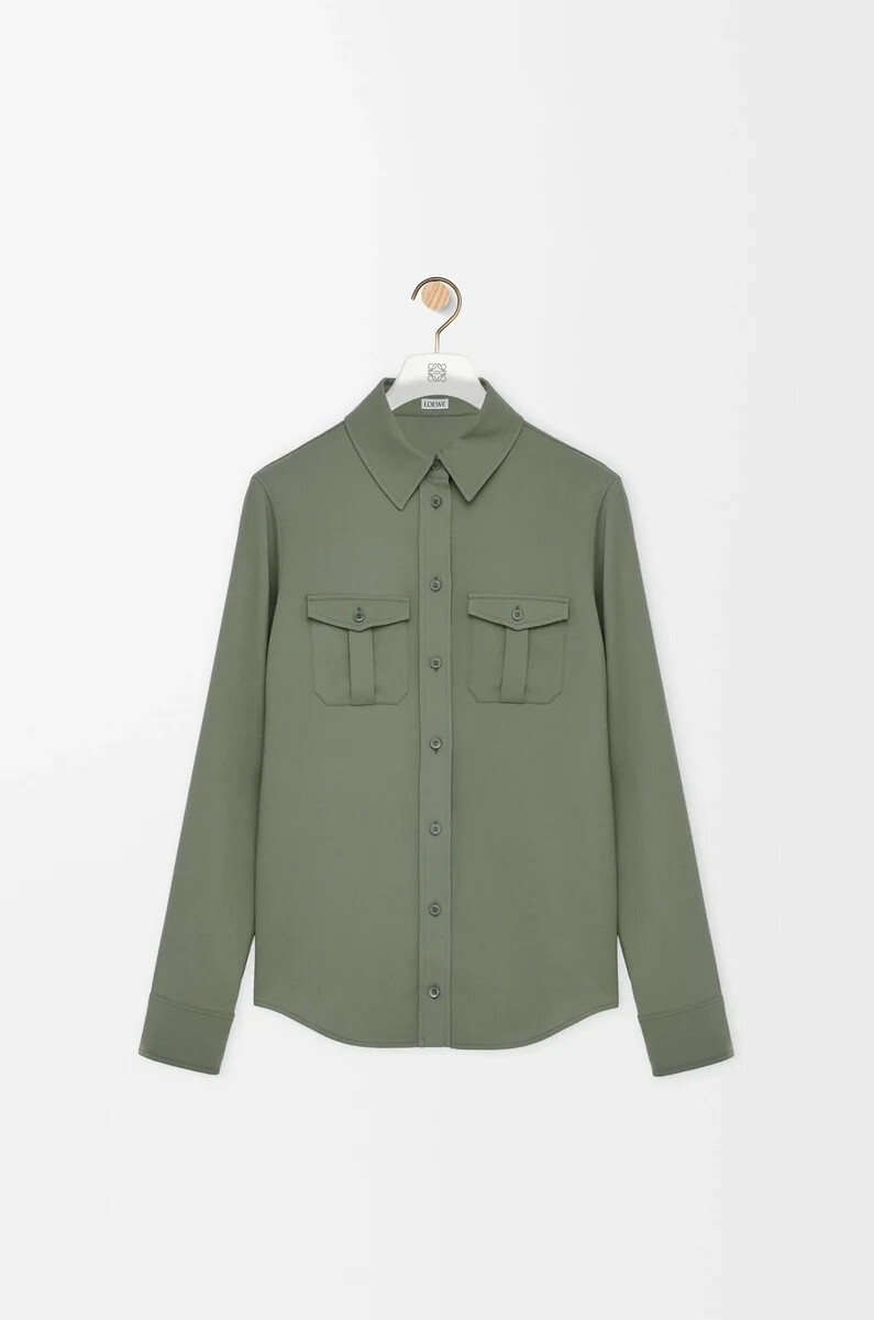 camicia in viscosa elasticizzata verde kaki chiaro