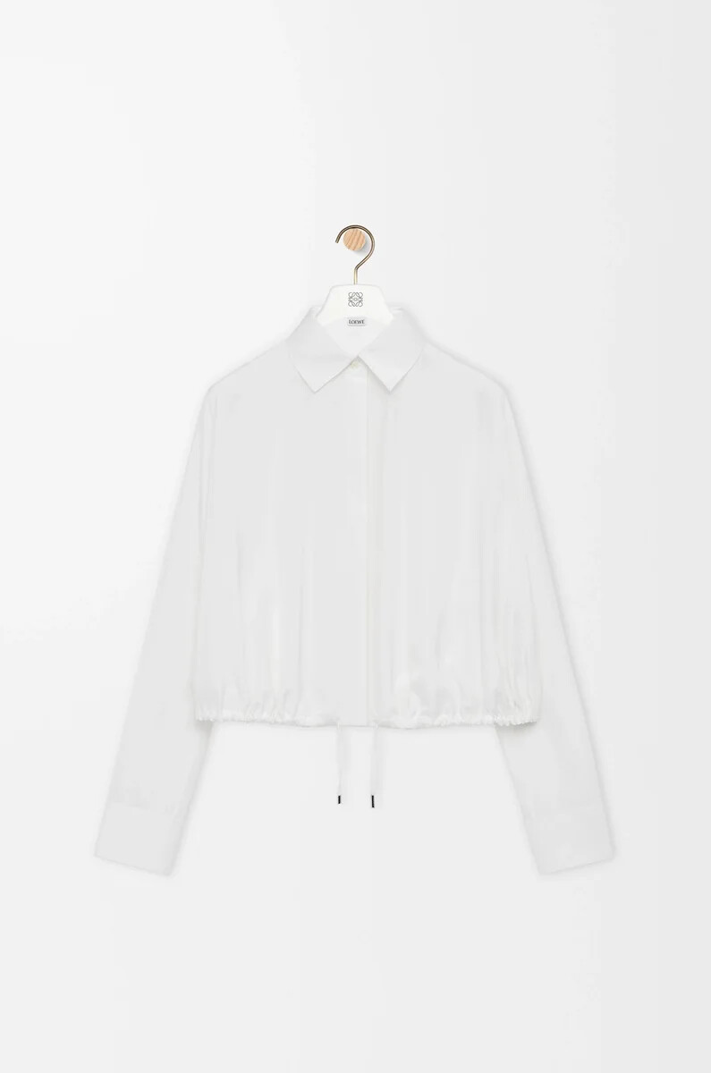 camicia a palloncino in seta bianca
