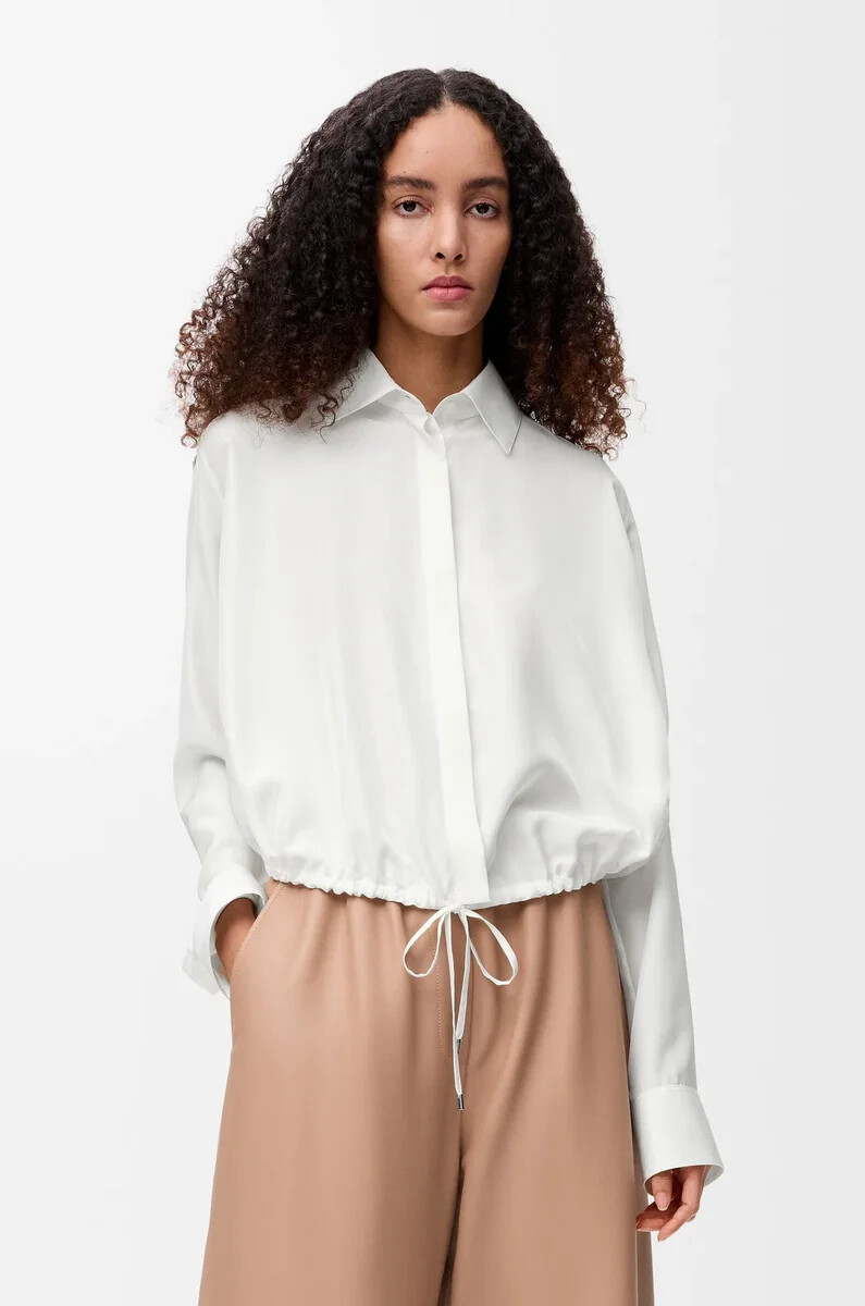 camicia a palloncino in seta bianca