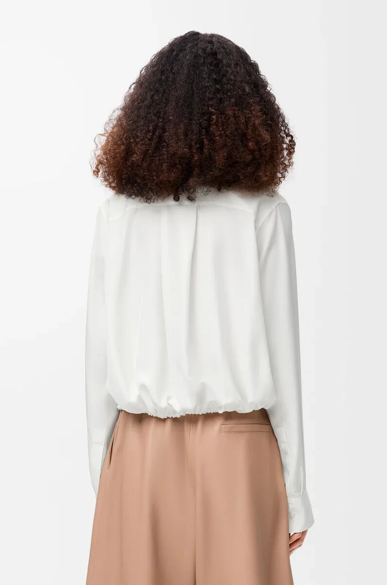 camicia a palloncino in seta bianca