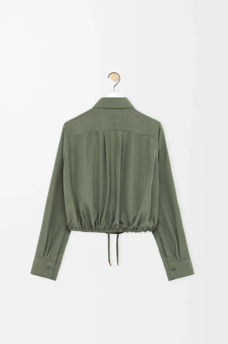 camicia a palloncino in seta verde kaki