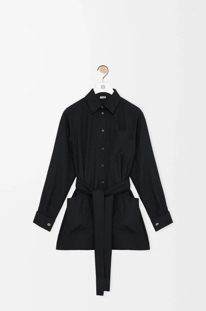 blusa con cintura in seta nero