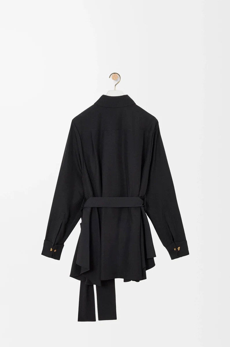 blusa con cintura in seta nero