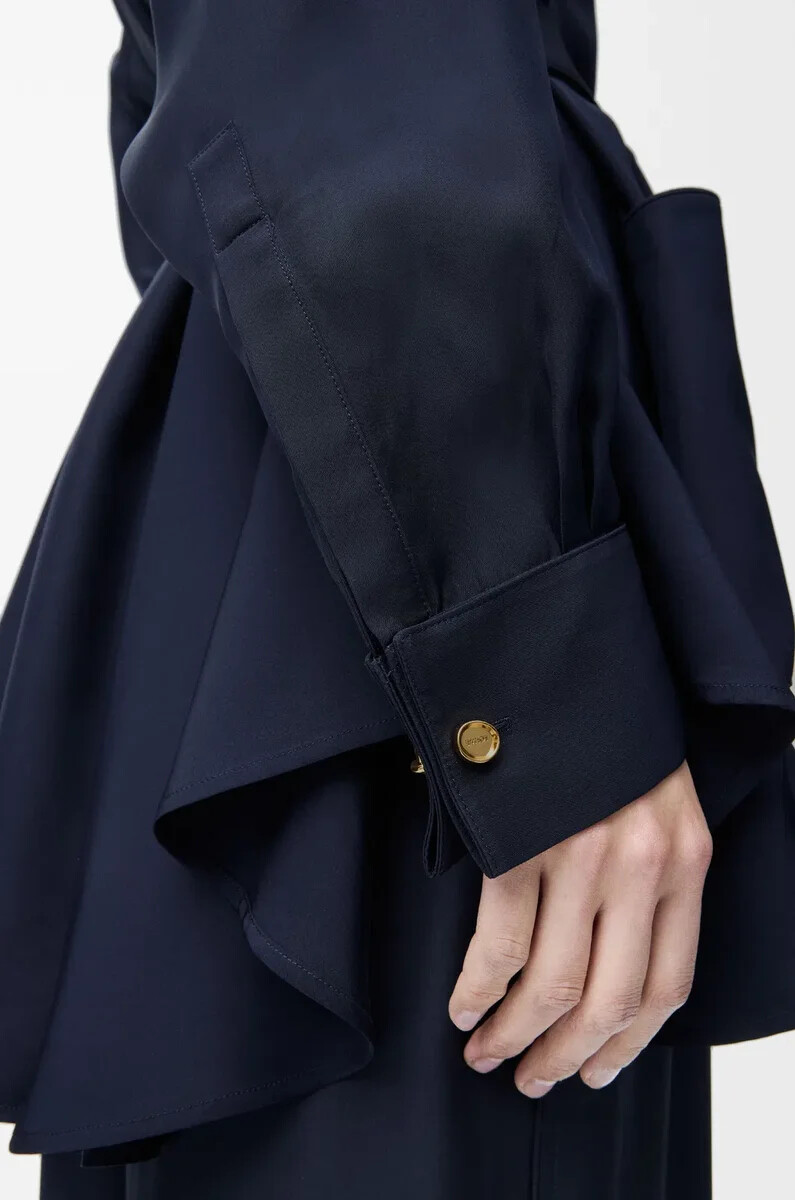 blusa con cintura in seta blu navy