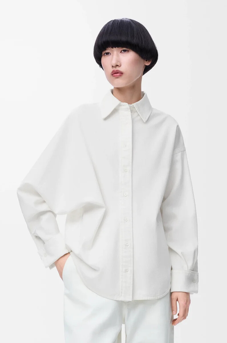 camicia avvolgente in denim bianco