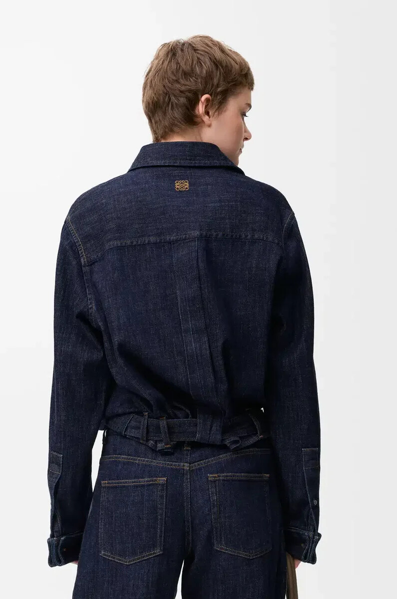 camicia drappeggiata in denim blu indaco
