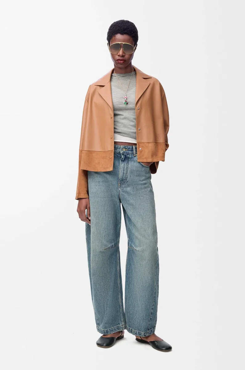 blusa pigiama in nappa di agnello toffee