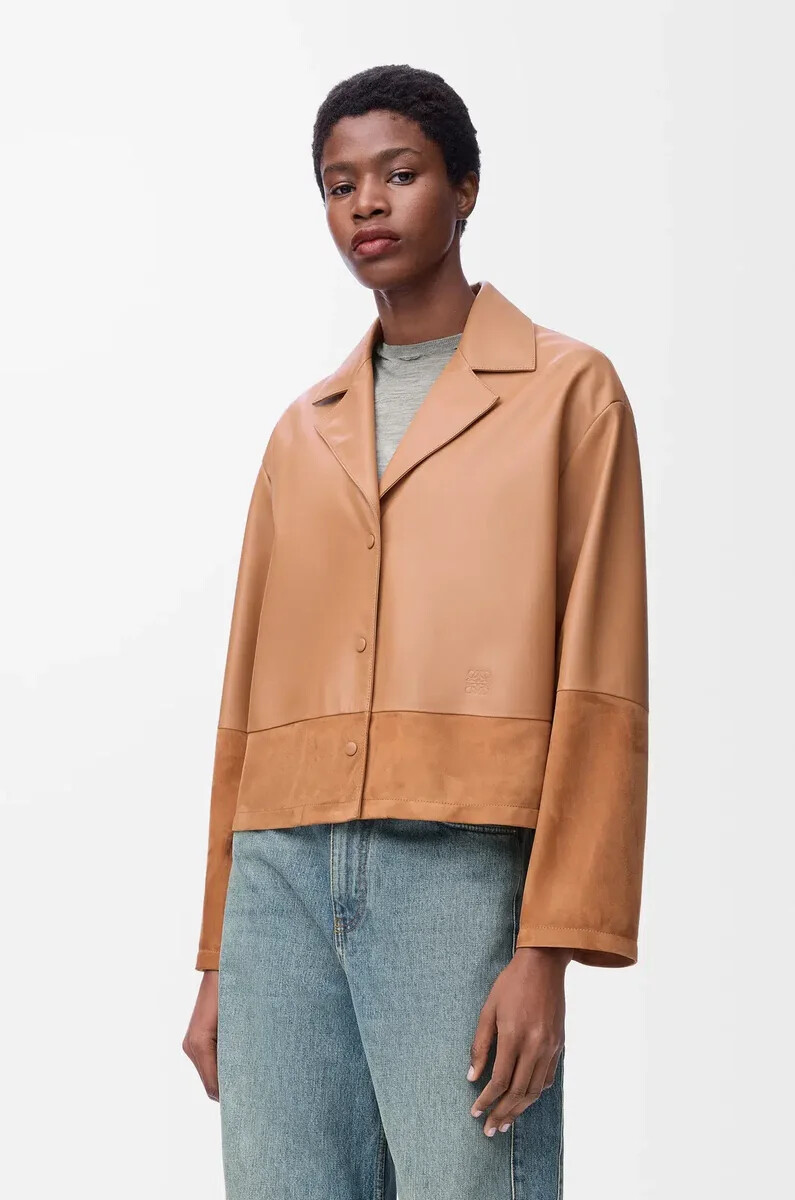 blusa pigiama in nappa di agnello toffee