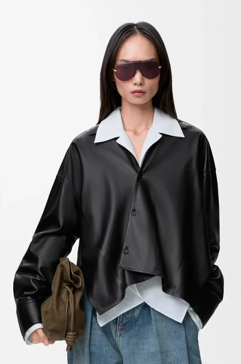 camicia in nappa di agnello nero