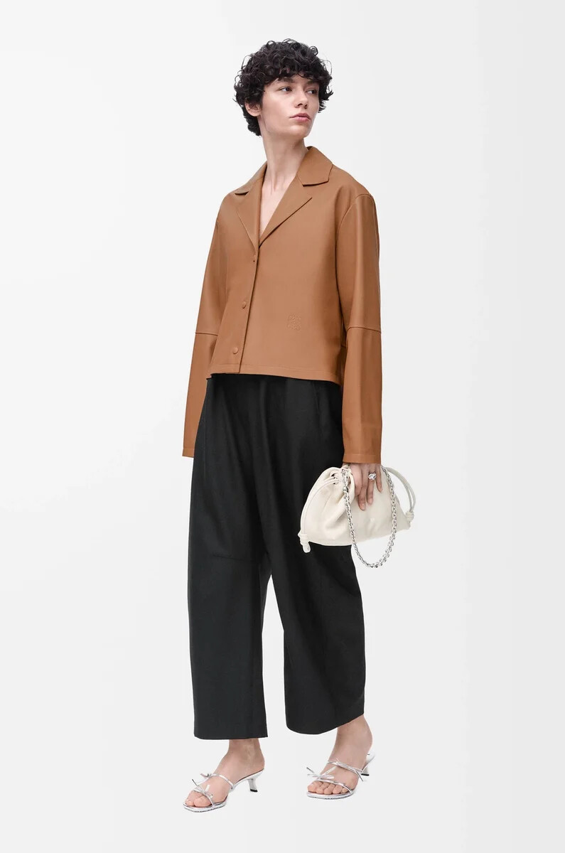 blusa pigiama in nappa di agnello toffee
