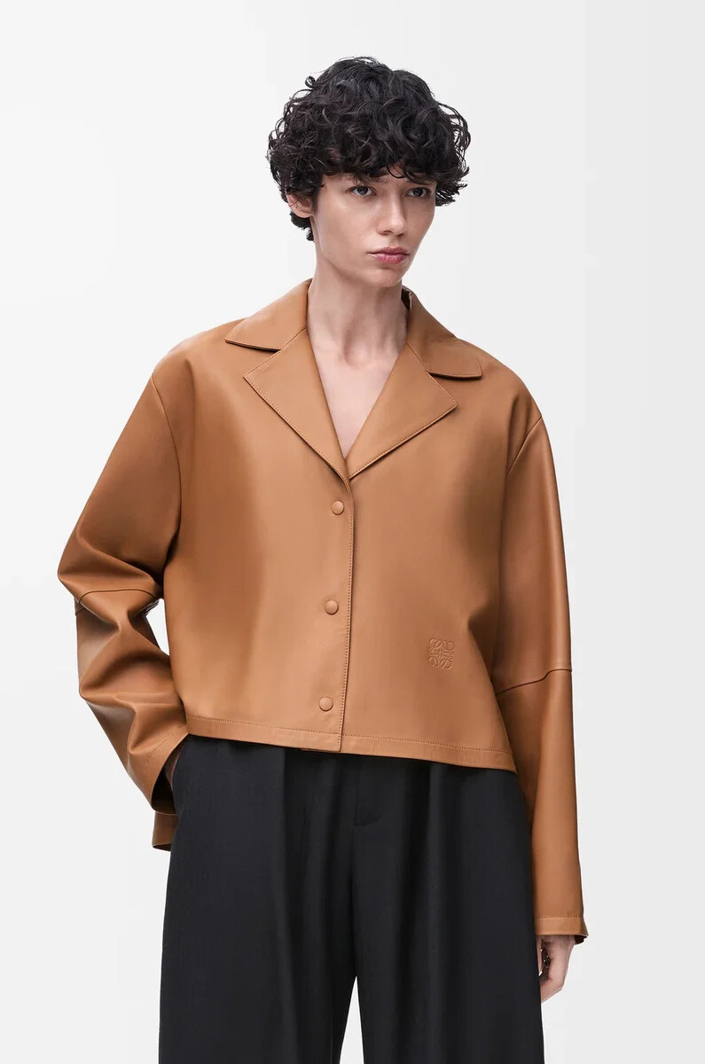 blusa pigiama in nappa di agnello toffee