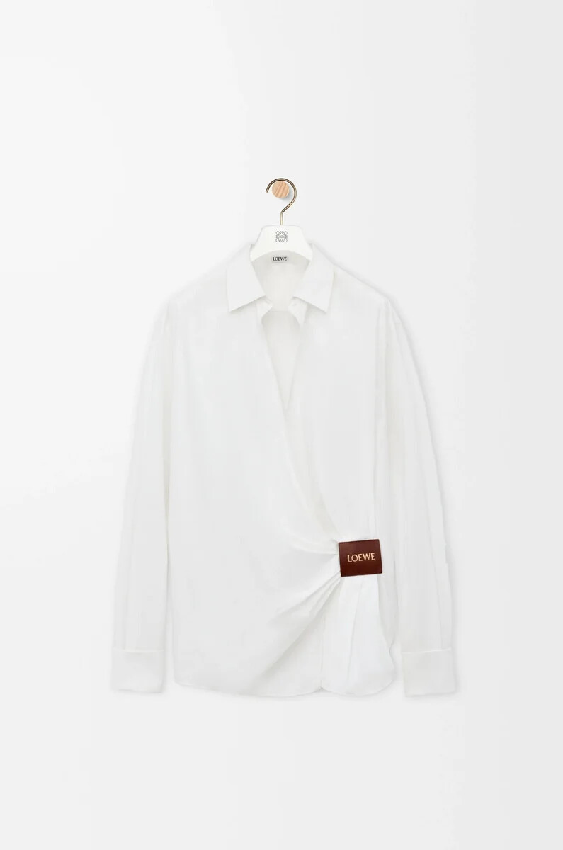 camicia drappeggiata in cotone bianco
