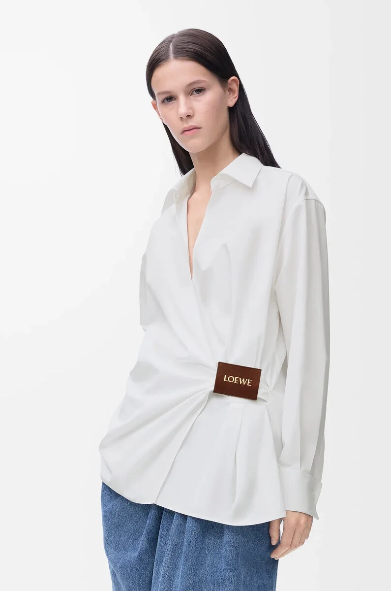 camicia drappeggiata in cotone bianco