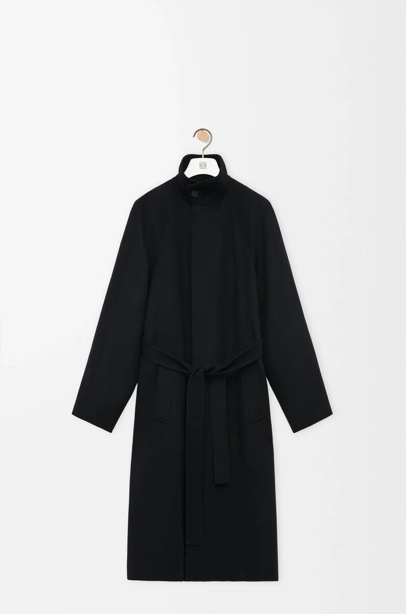 cappotto con cintura in lana e cashmere nero