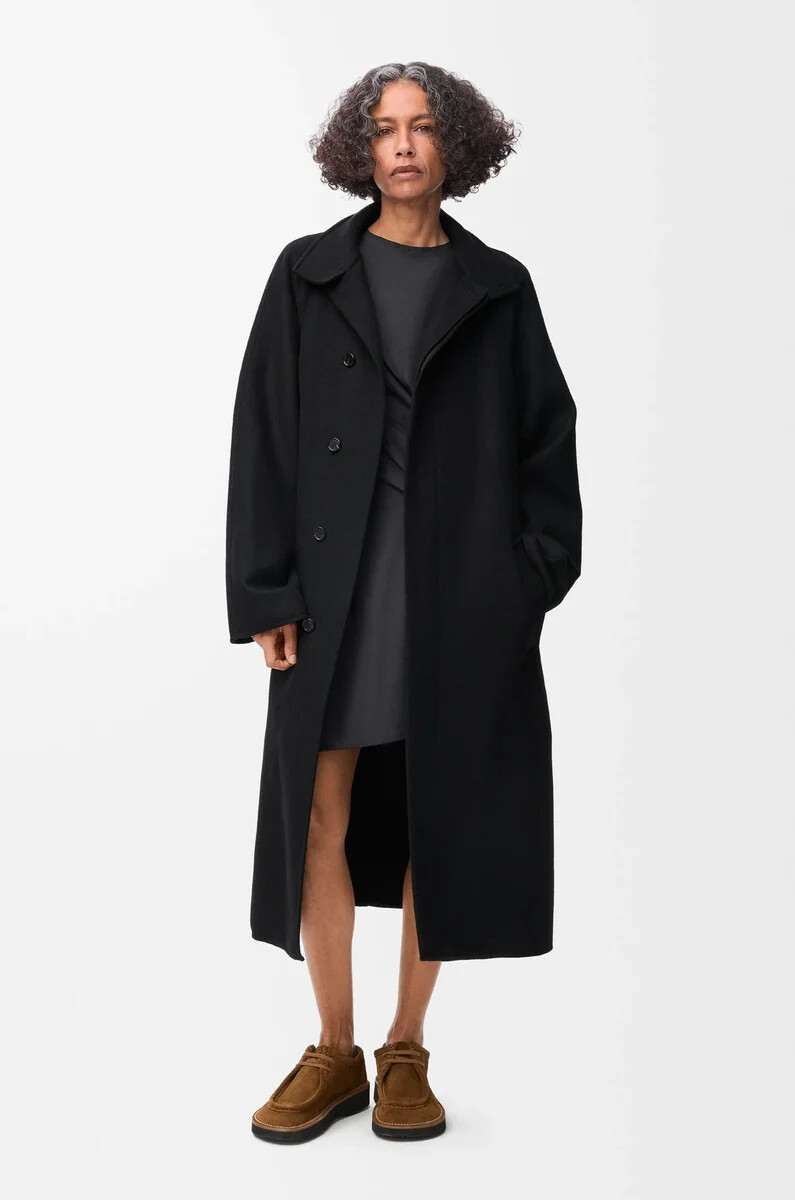 cappotto con cintura in lana e cashmere nero