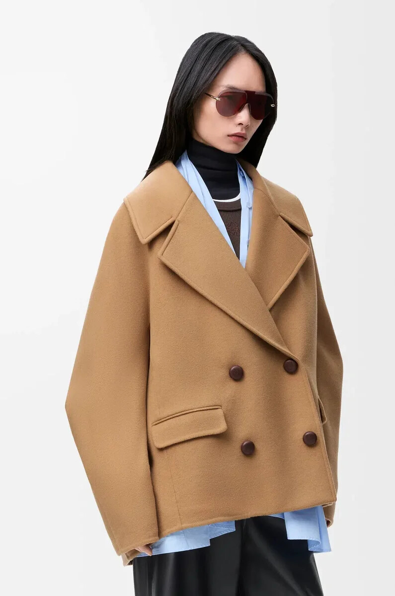cappotto corto in lana cammello