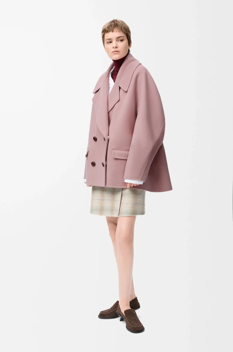 cappotto corto in lana rosa