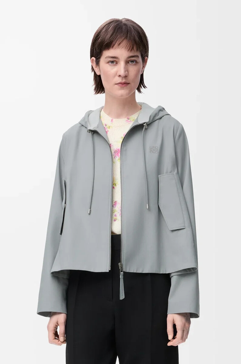 giacca con cappuccio in cotone grigio chiaro