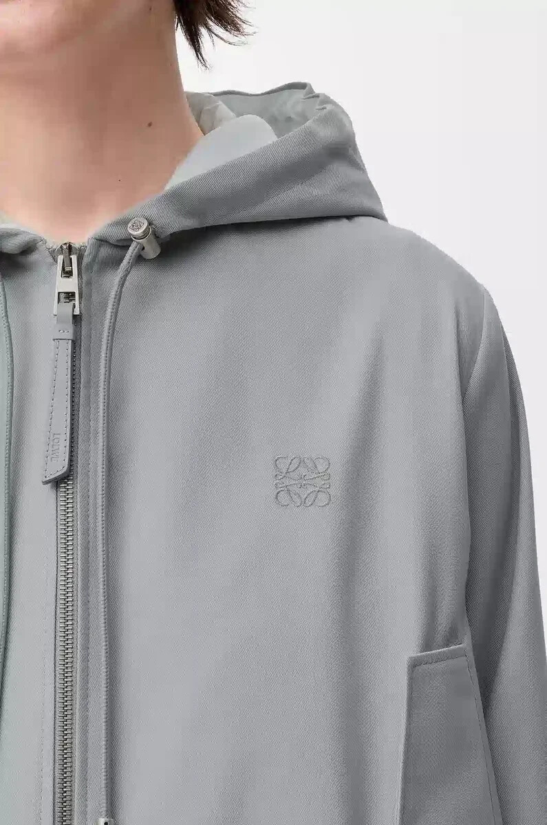 giacca con cappuccio in cotone grigio chiaro