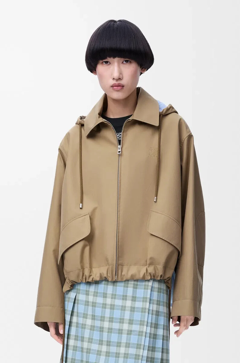 parka con cappuccio in cotone beige