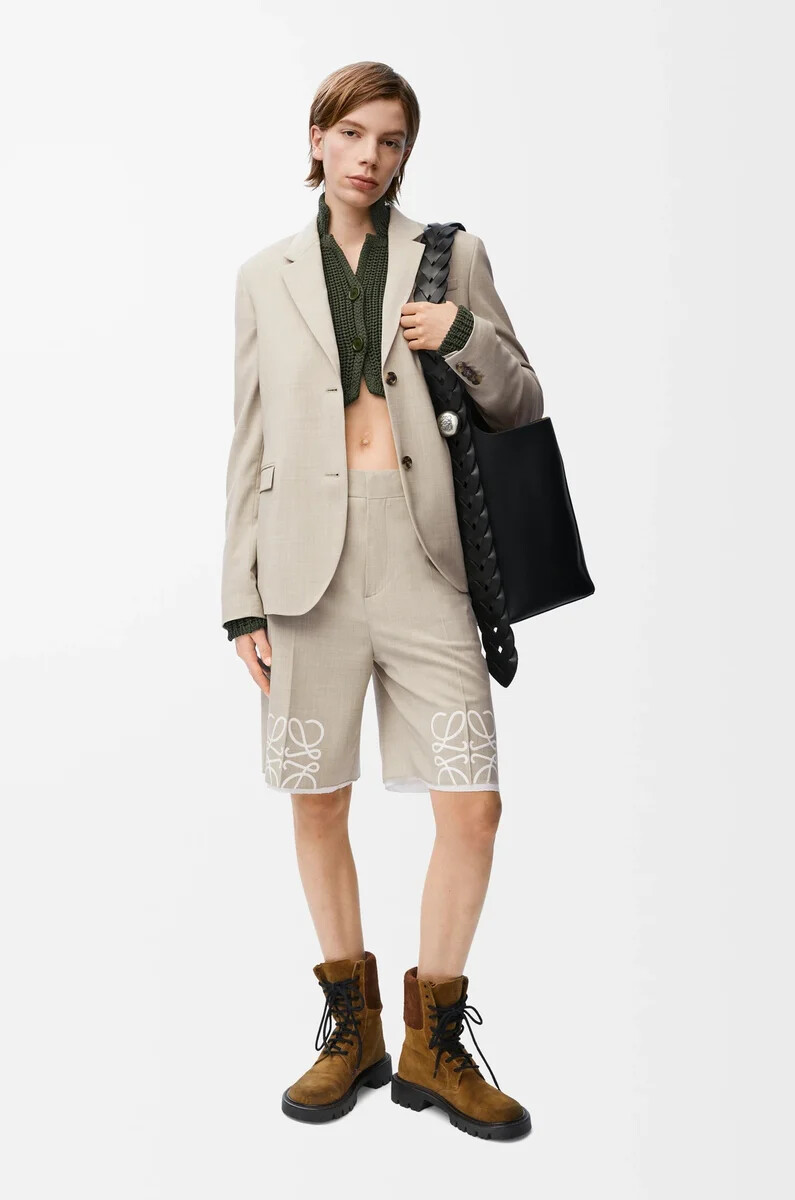 giacca sartoriale in lana light beige melange