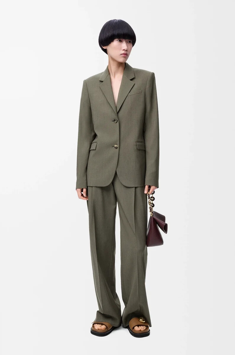 giacca sartoriale in lana verde kaki