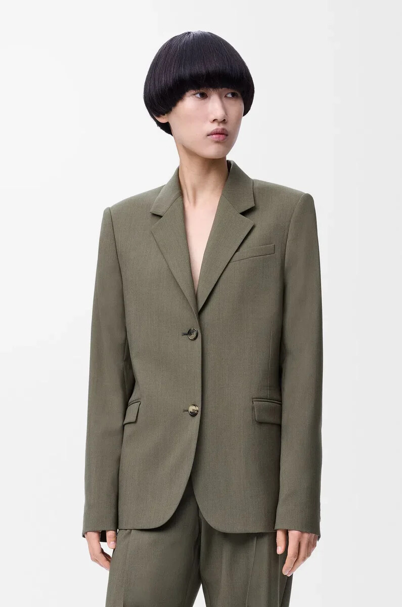 giacca sartoriale in lana verde kaki