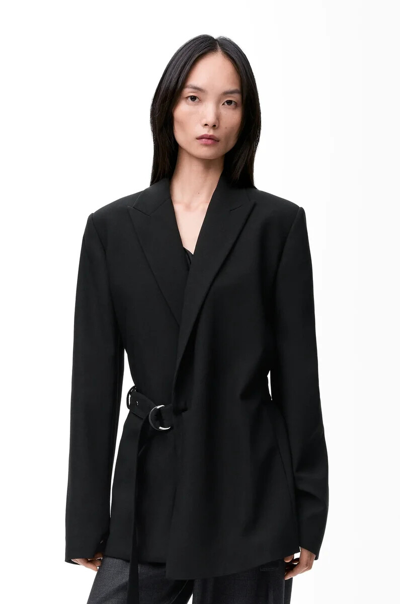 giacca drappeggiata in lana nero